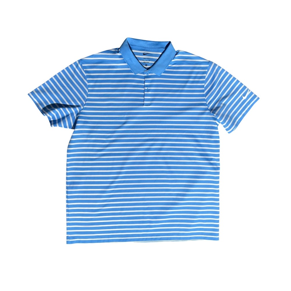 Nike Dri-FIT Golf Polo Shirt Striped Blue White Mens Activewear